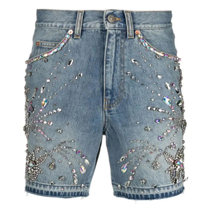 Shorts en jean pour hommes, décontractés, vintage, en denim uni, avec logo personnalisé, strass, 100 % coton, séchage rapide, respirants, taille moyenne, vente en gros pour l'été - Product Image 1