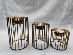 Bougeoir votif en fer fait main noir/or enduit de poudre décoration de la maison pour les occasions de noël bougie en fil de fer métallique S/3 - Product Image 2