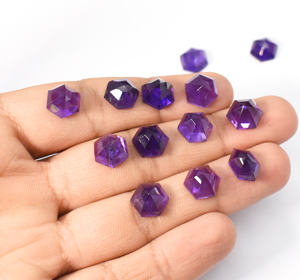 Natural Amethyst Hexagon Cut Rose Cut Faceted Gemstone 83.55 cts 19 Pieces Lot 10 mm - Product Image 5