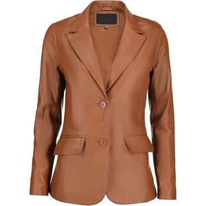 Chaquetas de mujer de alta calidad al por mayor, chaqueta de piel coñac, abrigo informal de piel auténtica OEM para mujer, abrigo de manga larga con logotipo personalizado - Product Image 1