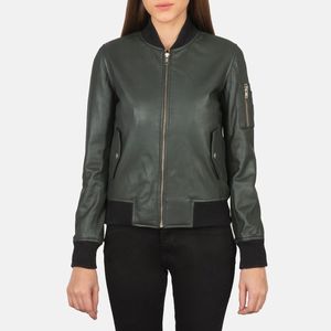 wholesale Green Leather Bomber Jacket Highquality Professional Manufacturer OEM Service Available Casual Plain Dyed Technique - Product Image 1