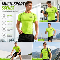 Hauts de sport compressifs pour hommes en polyester à séchage rapide, sous-couche, avec cordon de serrage, couleur unie, manches courtes, shorts