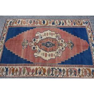 Clásico azul Beige 3,4X5,6 pies alfombra turca hecha a mano Rectangular Patchwork diseño lana poliéster látex para sala de estar dormitorio - Product Image 4