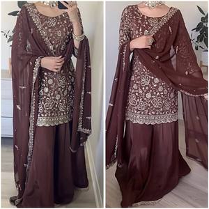 Sharara de Lentejuelas de Georgette Sintética, Estilo Étnico Artesanal, Excelente para Bodas, Otoño, Verano, Sin Arrugas, de Secado Rápido - Product Image 6