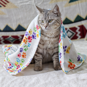 Coperta e Plaid per Animali Domestici in Cotone con Design Impronta di Zampa - Product Image 1