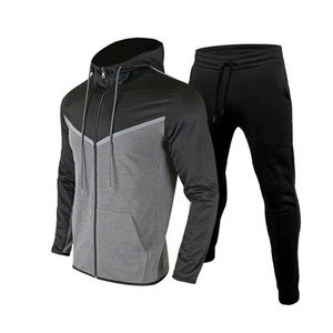 Ensemble de pantalons de jogging et sweat à capuche zippé en polyester de haute qualité pour hommes, vêtements de sport personnalisés pour exercices de gymnastique, survêtements - Product Image 1
