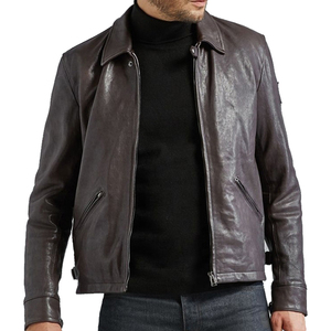 Vente en gros Veste en cuir décontractée classique à la mode avec quatre poches zippées Col montant Veste en cuir pour homme coupe ajustée - Product Image 1
