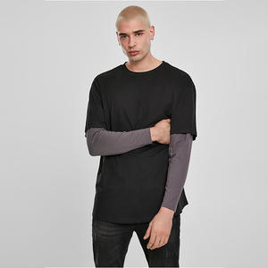 เสื้อยืดผ้าฝ้ายสองชั้นสำหรับผู้ชายเสื้อยืดโอเวอร์ไซส์แขนยาวพิมพ์ลายสกรีนสองชั้นผู้ผลิตตามสั่ง - Product Image 6