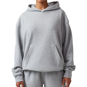2025 pas cher prix femmes coton survêtement surdimensionné pull à capuche avec hauts longs motif solide plaine Jogging costume pour l'hiver - Product Image 3