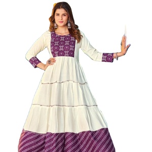Vestido cosido completo de rayón de 14kg con vestido largo con volantes de rayón confeccionado - Product Image 1