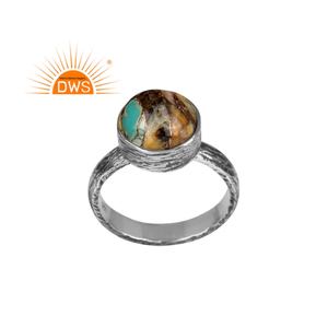 Bague empilable en argent sterling oxydé naturel Mojave cuivre bourdon Turquoise pierre précieuse fabricant de bijoux personnalisés - Product Image 1
