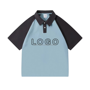 Logo personnalisé 240Gsm polos à manches courtes et à épaules tombantes 100% coton Patchwork mode Streetwear polos pour hommes - Product Image 5