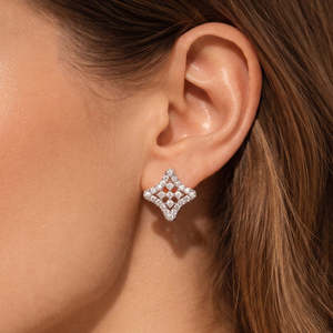 NOVAMART Fine Zarkan Hallmark <b>Silver</b> Poppins Diamond <b>Studs</b> Wholesale Export - Product Image 2