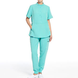 ชุดเครื่องแบบพยาบาลสำหรับผู้หญิงชุดเครื่องแบบโรงพยาบาลแบบถักสีพื้นชุดพยาบาลใส่สบาย - Product Image 1