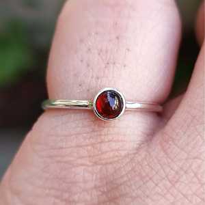 Dainty <b>Garnet</b> Gemstone <b>Ring</b> Sterling <b>Silver</b> Handmade Boho Natural Platinum Jewelry Birthday Anniversary Christmas Gift for Her - Product Image 1