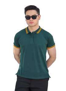 เสื้อโปโลทรงสลิมฟิตสำหรับผู้ชายเสื้อยืดคอสีตัดกันแขนสั้นเสื้อโปโลผ้าฝ้ายลำลองสำหรับใส่ออกกำลังกาย - Product Image 5