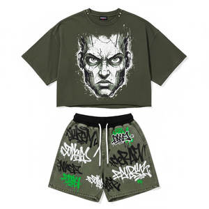 Conjunto Urbano para Hombre, Camiseta Holgada de Algodón y Pantalones Cortos Cargo, Estilo Urbano, Traje de Dos Piezas para Vacaciones de Verano, Color Bronceado - Product Image 6