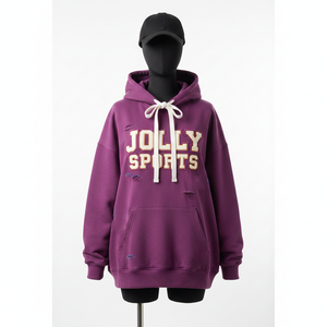 Sweat à capuche oversize pour femme en molleton de coton premium 320 GSM, couleur violet doux, avec applique brodée et logo personnalisé, modèle basique - Product Image 6