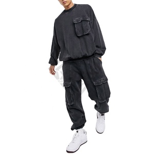 Chándal de lavado ácido de nuevo diseño para hombre 100% algodón polar patrón sólido de talla grande temporada de invierno chándales al por mayor - Product Image 1