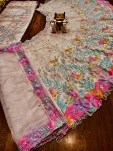 Heavy Embroidery Sequins Cut <strong>Work</strong> <strong>Dress</strong> Indian Pakistani Lehenga Choli with Cancan &amp; Canvas Patta Women's <strong>Lace</strong> Fabric Clothing