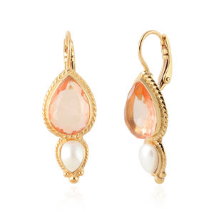 Design classique plaqué or 925 argent sterling rose calcédoine pierres précieuses boucles d'oreilles pendantes pour les femmes - Product Image 6