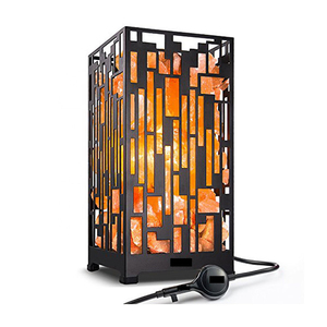 Experimente los trozos de sal de roca del Himalaya de resplandor natural con cestas de madera y hierro completas con cable y bombilla La mejor lámpara de sal - Product Image 6