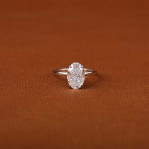 Anillo de compromiso chapado en oro macizo de 14 quilates, estilo clásico de lujo, certificado IGI, corte ovalado, laboratorio, pequeño bisel de diamante, anillos finos - Product Image 1