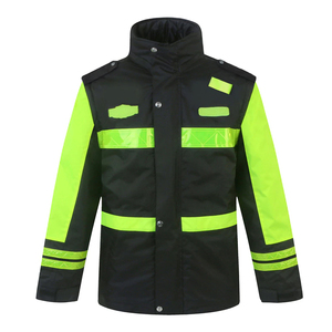 Veste imperméable d'hiver de vêtements de travail noir haute visibilité avec bande réfléchissante jaune veste à capuche de vêtements de sécurité - Product Image 2