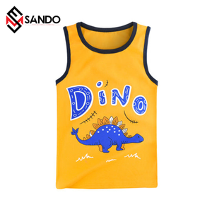 T-shirt sans manches à imprimé de requin et dinosaure pour enfant, vêtement avec logo personnalisé, vente en gros - Product Image 1