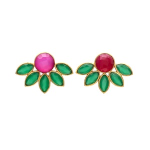 New Arrival Small Flower <b>Petal</b> Design Earrings with Beautiful Small Round <b>pink</b> Chaceldony Gemstone Emerald Hydra by Gemstone - Product Image 1