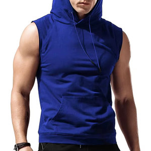 เสื้อมีฮู้ดผ้าฝ้ายผสมคอตตอนมีกระเป๋าจิงโจ้แขนกุดใส่ในยิมสำหรับผู้ชายใส่สบาย - Product Image 1