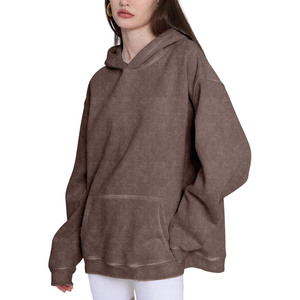 Sudaderas con capucha de lavado ácido para mujer, Color azul, 280 GSM, logotipo personalizado bordado, ropa informal transpirable, sudaderas con capucha de lavado ácido de Terry francés para mujer - Product Image 3