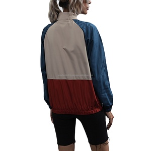 Sudadera con capucha y cremallera para mujer, estilo colorblock, manga larga, holgada, con cuello alto, cortavientos, ropa deportiva - Product Image 3