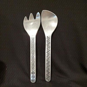 Juego de Cuchara y Tenedor para Servir Ensaladas, Diseño Rústico Plateado con Mango Trenzado Pulido a Mano, para Bodas - Product Image 5