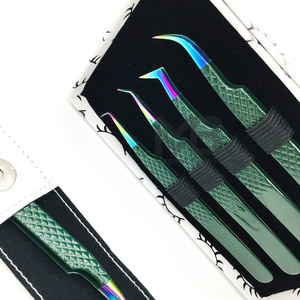 แหนบขนตาปลอมที่หนีบด้วยเพชรสีเขียวเคลือบสีเขียวมีแถบสเตนเลสสตีลแบบญี่ปุ่นแหนบติดขนตาโลโก้ตามสั่ง - Product Image 1