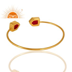 Vente chaude Argent Sterling Plaqué Or 18K Calcédoine Rose Naturelle Bracelet Manchette en Pierre Précieuse Fabricant de Bijoux Personnalisé - Product Image 3