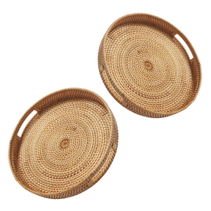 CESTA DE RATTAN DE Mimbre Redonda Artesanal/BANDEJA Bandeja de ratán tejida a mano ecológica Decoración de mesa y cesta para servir alimentos - Product Image 1