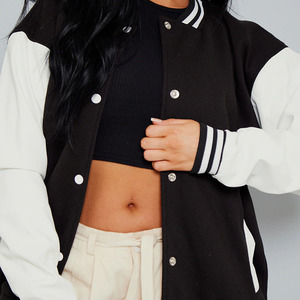 2024 nouvelle mode femmes Varsity veste Satin à manches longues en cuir imperméable teint brut traité Varsity Style imprimé Techniques - Product Image 5