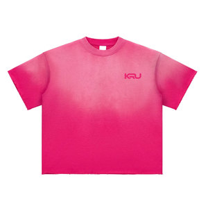 T-shirt tendance à manches courtes en coton tricoté doux et respirant, coupe oversize, écologique, séchage rapide, effet délavé soleil, pour usage quotidien - Product Image 1