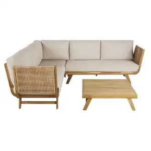 Meubles de jardin Patio extérieur Teck Bois Osier L Sofa Set avec table Waterproof Hotel Resort Party Seat Dubai America UK