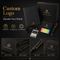 Ensemble cadeau personnalisé pour réunion d'entreprise, kit cadeau pour conférence, cadeau pour réunion d'affaires avec dossier A4, cordon, badge, notes adhésives, stylo, boîte