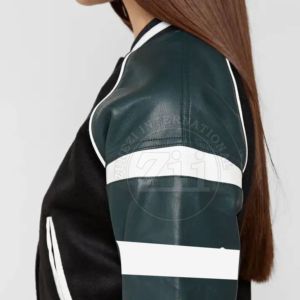 Veste de baseball en satin personnalisable pour hommes, collège, printemps, manches brodées, style hip-hop pour femmes, col montant grande taille, OEM - Product Image 3