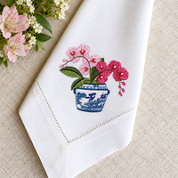Serviettes de table brodées personnalisées vert céladon Phalaenopsis, serviettes en tissu de style oriental de luxe pour restaurant et événements