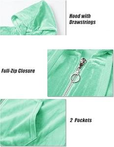 Ropa de mujer de calidad superior de terciopelo personalizado Zip Hoodie Zipper Up Pullover Hoody para niñas gimnasio entrenamiento Yoga Velour para mujer - Product Image 4