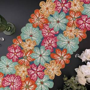 Corredor de mesa de cuentas hecho a mano, corredor de cuentas floral multicolor, 13x36 pulgadas - Product Image 3