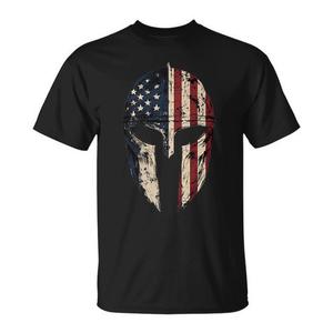Camiseta Promocional Patriótica con Diseño Espartano de Casco de Guerrero Americano con Bandera de EE. UU. - Product Image 1