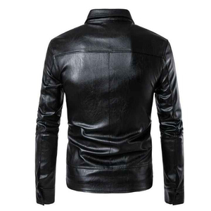 Elegante chaqueta de cuero para hombre Slim Fit manga larga cómoda ropa de abrigo informal con cierre de cremallera para Otoño Invierno desgaste - Product Image 4