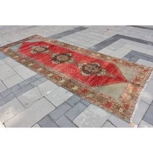 Tapis turc vintage de 4.7x12,5 pieds, tapis en laine à tissage plat, rouge et vert pour décorations de salon, support en latex - Product Image 2
