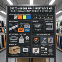 Kit de course nocturne personnalisé avec tee-shirt réfléchissant, brassard LED, pochette souple et ceinture de course