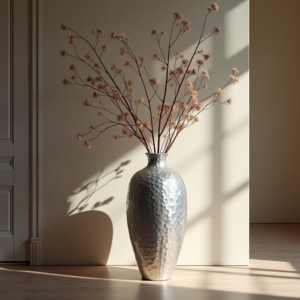 Vase à fleurs texturé en nid d'abeille argenté Finition dégradée moderne Accent décoratif élégant en fer métallique pour la maison et les occasions spéciales - Product Image 5
